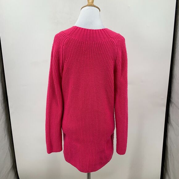 Lucky Brand Knit V Neck Tunic Sweater Women XS Extra Small Hot Pink Cotton Blend - Picture 3 of 12